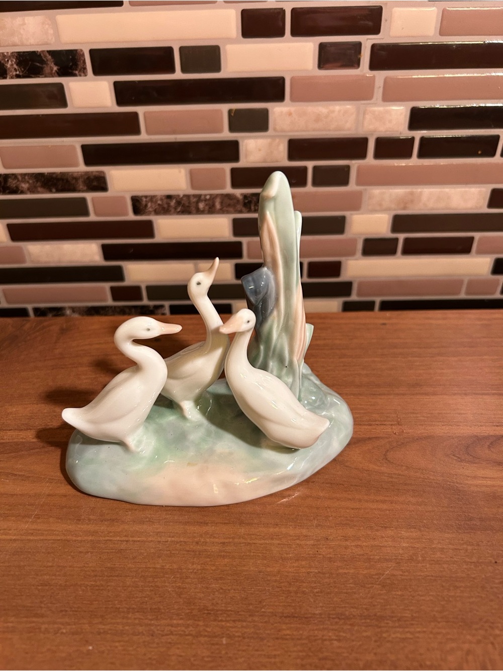 Vintage Nao by Lladro Porcelain Duck Figurine Trio in White and Pale Green